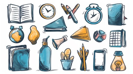 Hand-drawn artistic icons for portfolio website - gallery, projects, biography, contact.