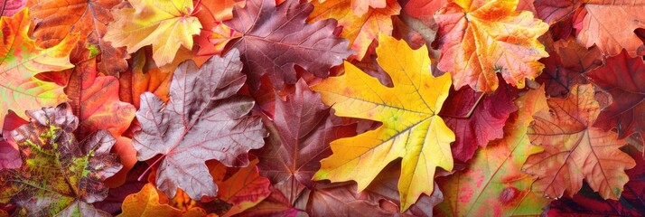 Naklejka na ściany i meble Autumn Foliage Frame in 16:9 Aspect Ratio. Maple and Oak Leaves in Warm Hues for an Elegant Fall Background