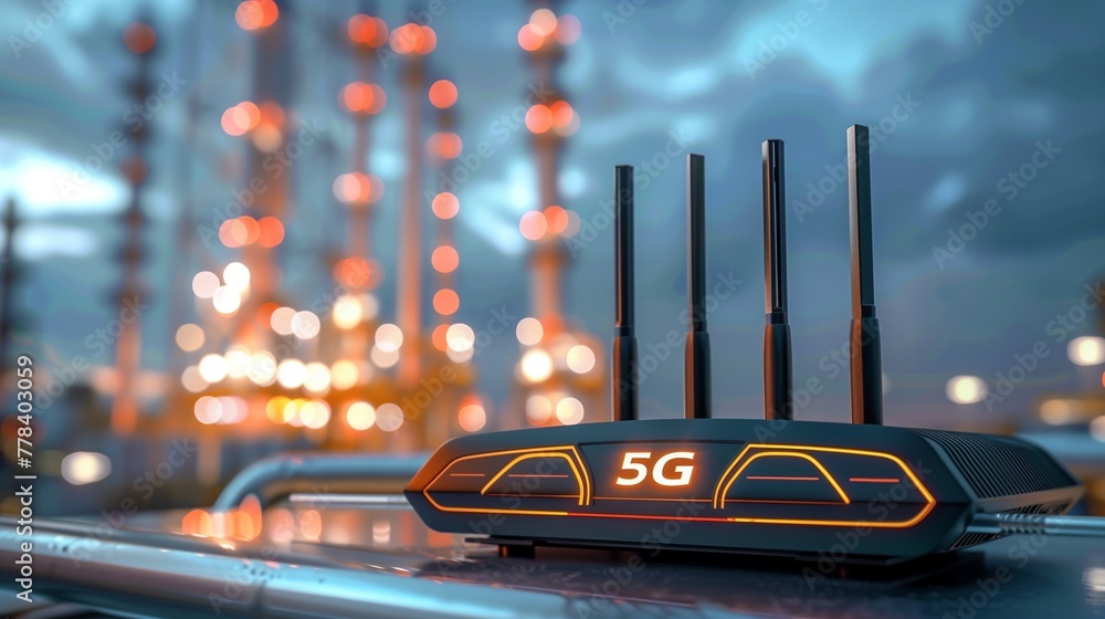 Poster industrial factory showcasing 5g connection technology for high-speed wifi internet, enhancing manuf