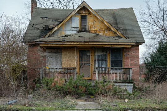 Boarded Up Home in Foreclosure. Abandoned Property Auction. Bankruptcy, Broken Business, Closed Home for Sale