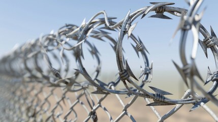 Breaking Through: Destroying Barbed Wire Fence with Metal Bars - 3D Wireframe Illustration