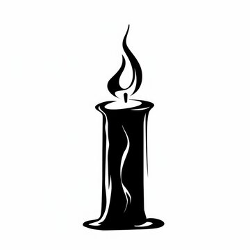 Candle Silhouette with Flame on White Background - Elegant Candelabrum Candlelight Object with Bright Candescent Light