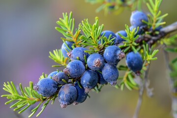 Closeup of Juniper Berries: A Bunch of Nature's Autumn Spice and Green Energy in Plant Form