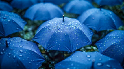 Raindrops on a blue umbrella
