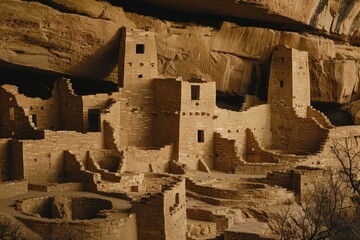 Closeup View of Ancient Cliff Dwellings at Mesa Verde National Park in Colorado - Palace Interior