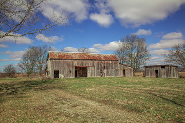 Old weathered barn and shed