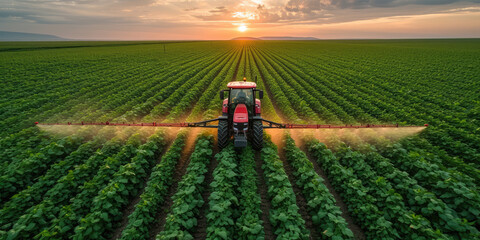 Tractor sprays crops