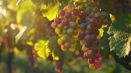 Sunlit Bunch of Grapes Vineyard