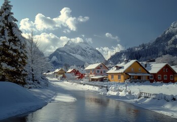 A house in the mountains with snow	
