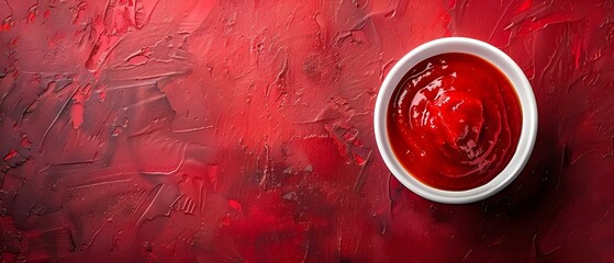 Ketchup's Flavor Symphony on Red Canvas #NoFilter. Concept Food Photography, Artistic Shots, Vibrant Colors, Culinary Creativity - obrazy, fototapety, plakaty