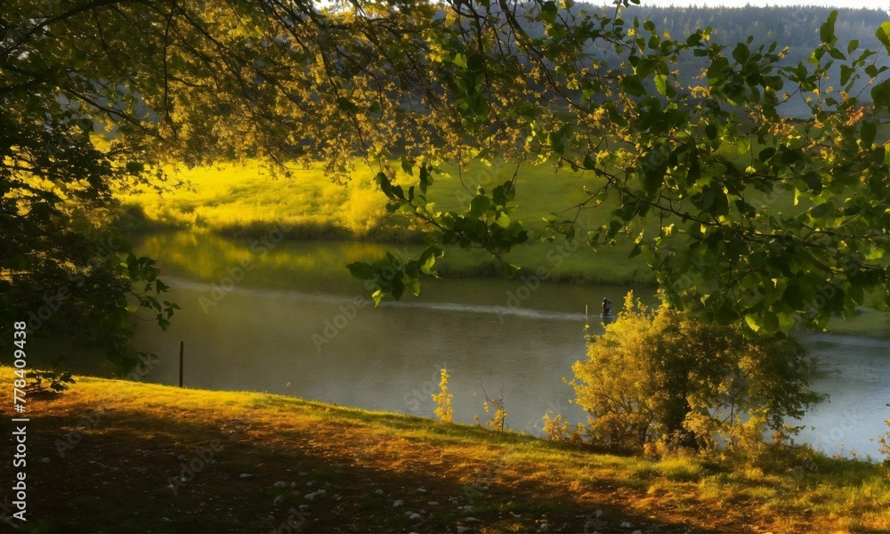 Poster sunset over the river