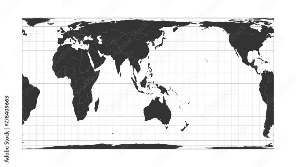 Poster world map. cylindrical equal-area projection. animated projection. loopable video.