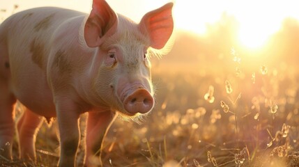 A Pig in Golden Sunset Light - obrazy, fototapety, plakaty