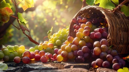 Basket of Harvested Vineyard Grapes