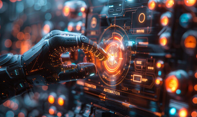 Businessperson's hand holding a virtual projection of automation technology, integration of digital solutions & processes for streamlining operations & enhancing efficiency in the modern business