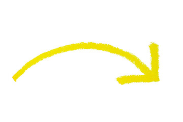 Arrow drawn with yellow crayon on transparent background