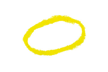 Yellow round doodle drawn with crayon on transparent background