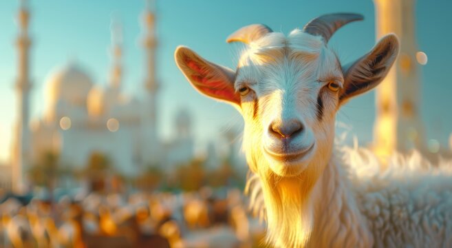 Goat Qurban Eid al adha mubarak festival islamic background Generated with Ai Tools