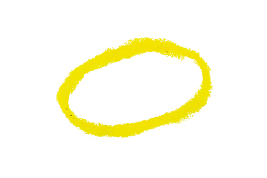 Yellow round doodle drawn with crayon on transparent background