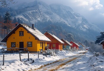 Fototapeta premium A house in the mountains with snow 