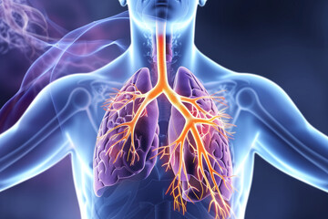 Detailed Anatomy Illustration of Human Respiratory System - obrazy, fototapety, plakaty