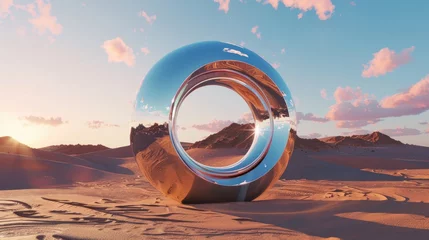 Foto op Plexiglas An abstract desert background with metallic mirror geometric loops. © Mark