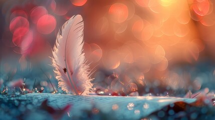 Feather Quill on Parchment: Dreamy Bokeh with Soft Pink and Light Blue Circles.