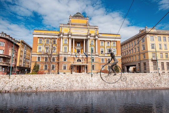 15 March 2024, Sarajevo, Bosnia And Herzegovina: Law School At The University Of Sarajevo, Situated Along The Picturesque Miljacka River Embankment.