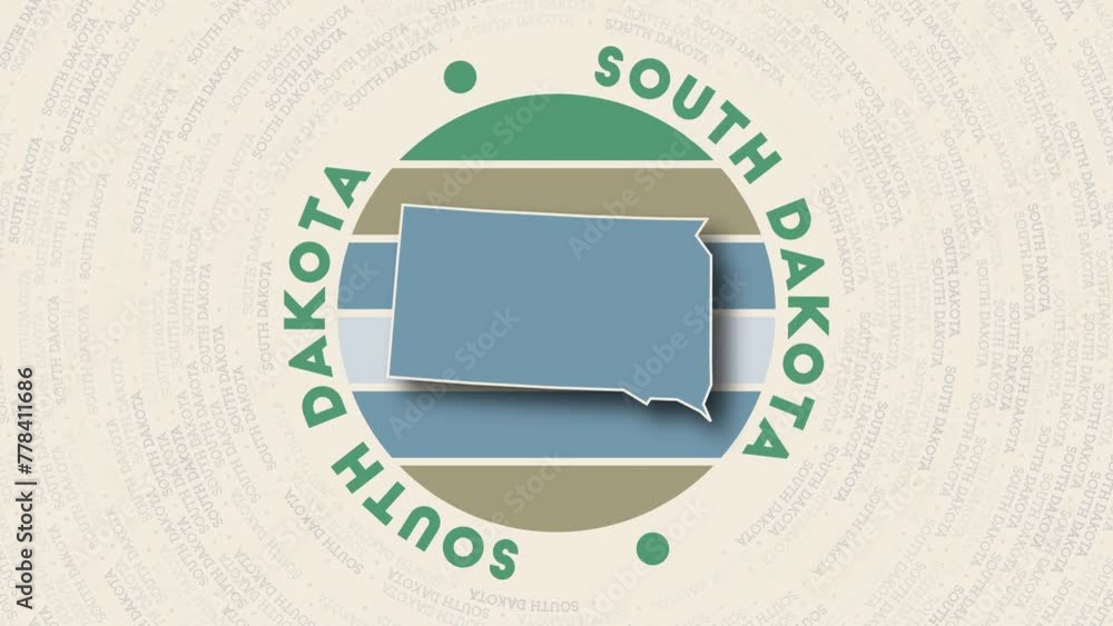 Poster south dakota logo intro. badge with the circular name and map of the us state. modern south dakota r