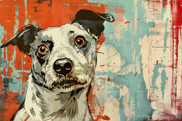 Expressive Cartoon Dog Against Grunge Background