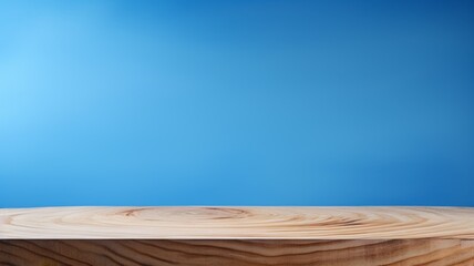Wooden table in Blue wall
