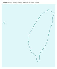 Taiwan plain country map. Medium Details. Outline style. Shape of Taiwan. Vector illustration.