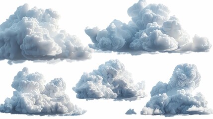 Rendering of abstract Cumulus clouds, clipart of the sky, isolated on white background, design elements