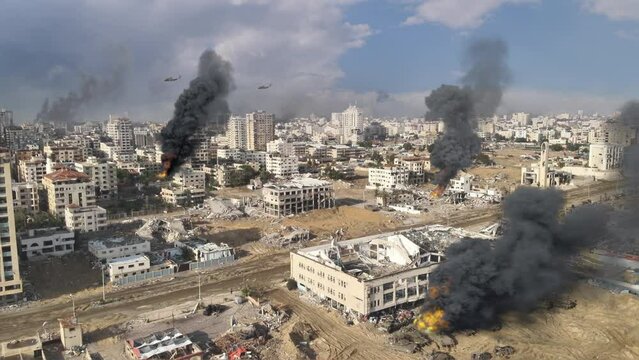 Gaza at war aerial view, smoke rising above rimal neighborhood

Drone view over North Gaza in the war with Israel. Gaza-March,20,2024

