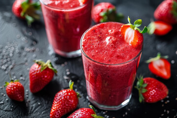 Nutritious strawberry smoothie in a glass garnished with fresh berries