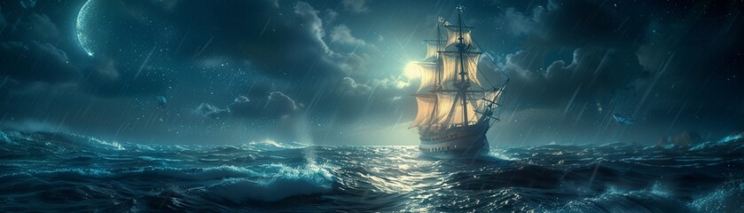 Fototapeta premium Tactical team boards pirate ship, moonlit operation, suspenseful, detailed craftsmanship, matte finish , 8K , high-resolution, ultra HD,up32K HD