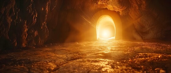 Sunrise at the Empty Cave: Symbol of Hope and Renewal. Concept Nature, Beauty, Spiritual, Photography, Sunrise