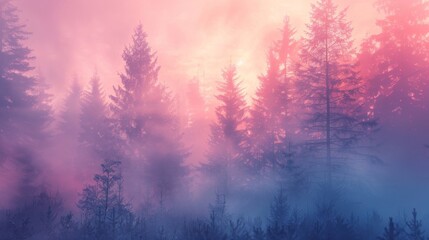 Enchanting Misty Forest: Abstract Shapes and Pastel Hues.