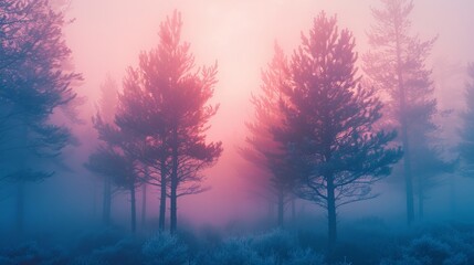 Enchanting Misty Forest: Abstract Shapes and Pastel Hues.