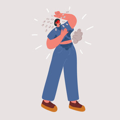 Cartoon vector illustration of Menopausal Mature Woman Having Hot Flush.