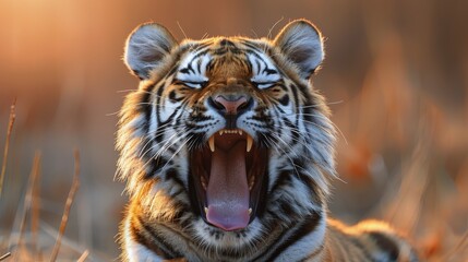 Close Up of a Tiger Roaring - obrazy, fototapety, plakaty