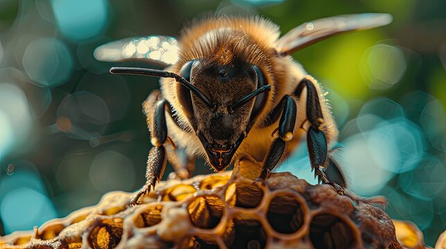 Close up of a bee in the hive.