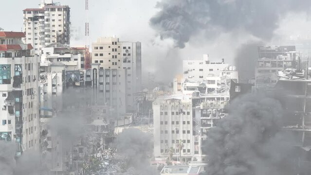 Rimal neighborhood destroyed in the war,GAZA, aerial view,
Drone view over North Gaza buildings bombarded,Gaza-March,20,2024
