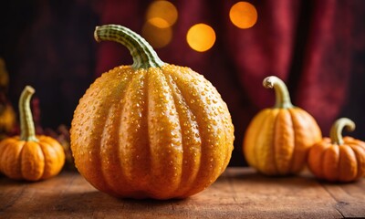 Orange calabaza pumpkins on a wooden table, natural and local whole food - Powered by Adobe