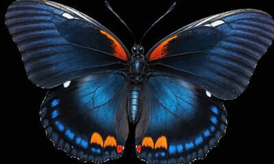 Electric blue butterfly on black background in macro photography - Powered by Adobe