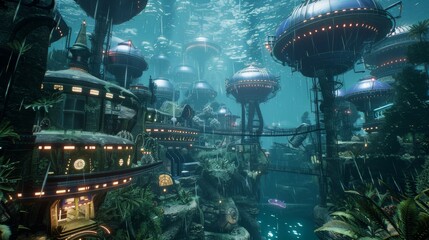 Futuristic 3D Underwater City for Adventure Games.
