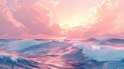 Tranquil Pastel Ocean Waves.