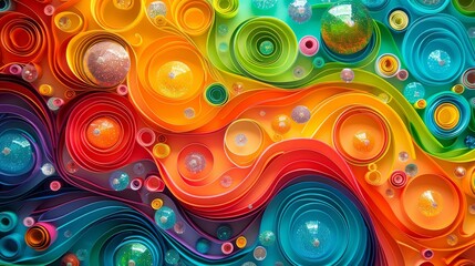 Disco Fever: Quilling Paper Artwork with Glittering Disco Balls and Neon Colors. - obrazy, fototapety, plakaty