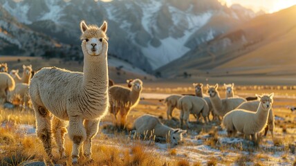 Alpacas are bred for their soft wool, popular in the textile industry - obrazy, fototapety, plakaty