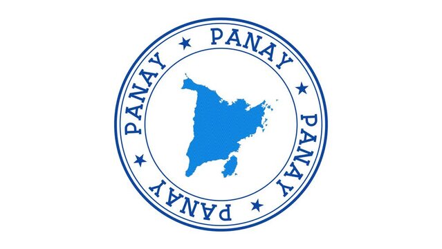 Panay intro. Badge with the circular name and map of island. Panay round logo animation.